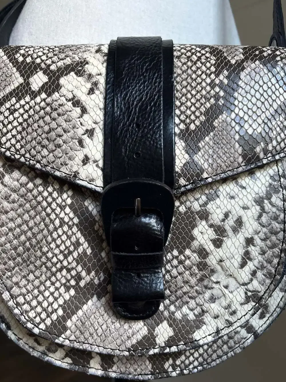 Patricia Nash Padova Leather Crossbody Saddle Bag-Smoke Python-NWT.